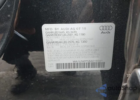 2011 Audi Q5 2.0T Premium из США, поврежденный, VIN WA1LFAFP5BA016501